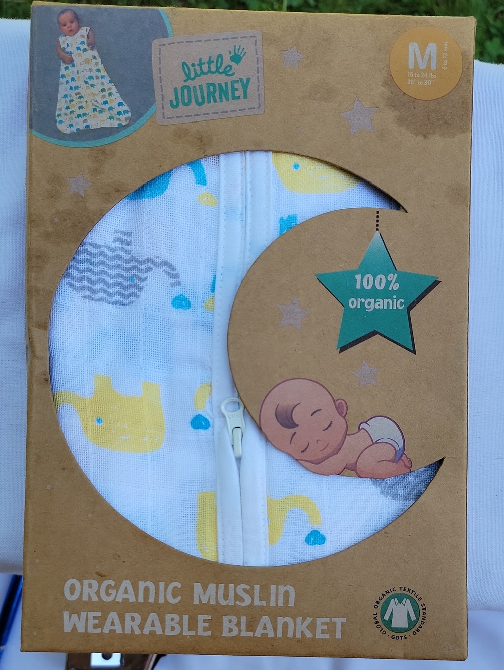 Little Journey Organic Muslin Wearable Blanket - Yellow & Blue Elephant Print